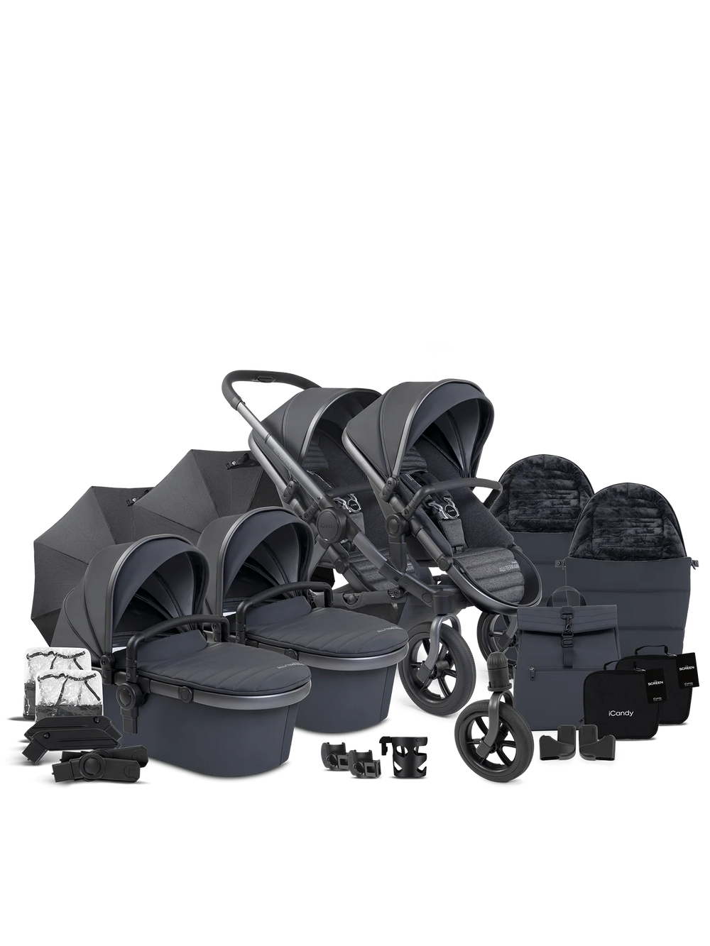 Peach 7 All-Terrain Storm-kinderwagen – Tweelingpakket