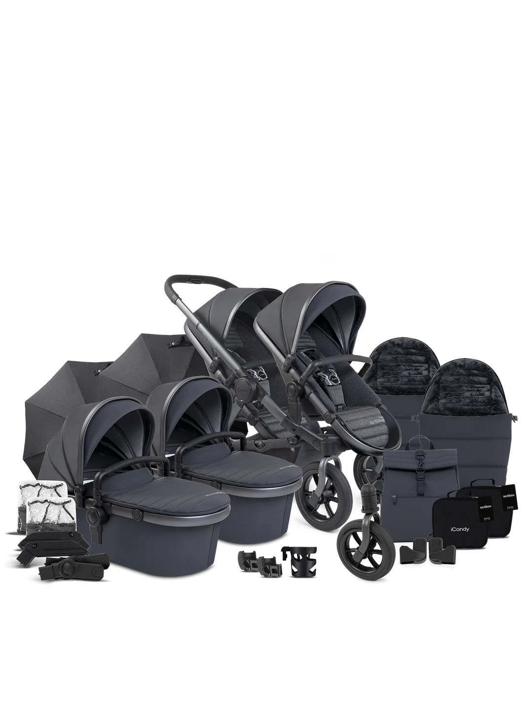 Peach 7 All-Terrain Storm-kinderwagen – Tweelingpakket