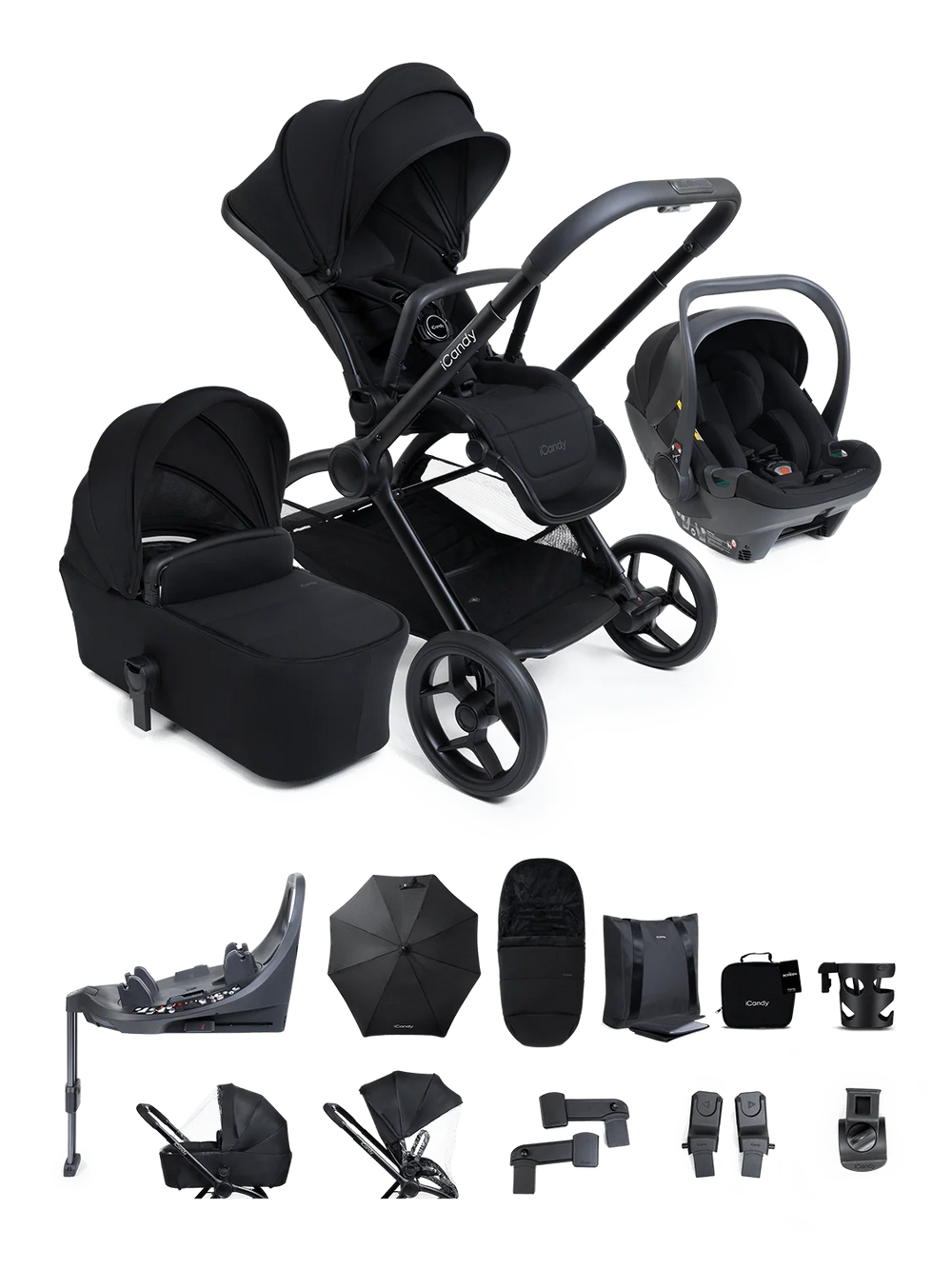 Core 2 Black Pushchair and Carrycot - Complete 360 Car Seat Bundle