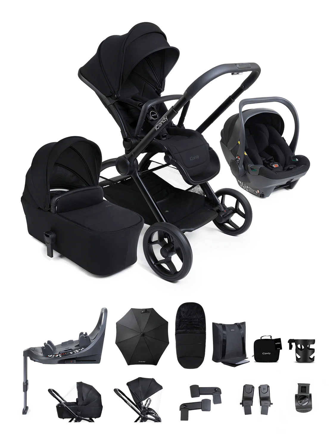 Core 2 Black Pushchair and Carrycot - Complete 360 Car Seat Bundle