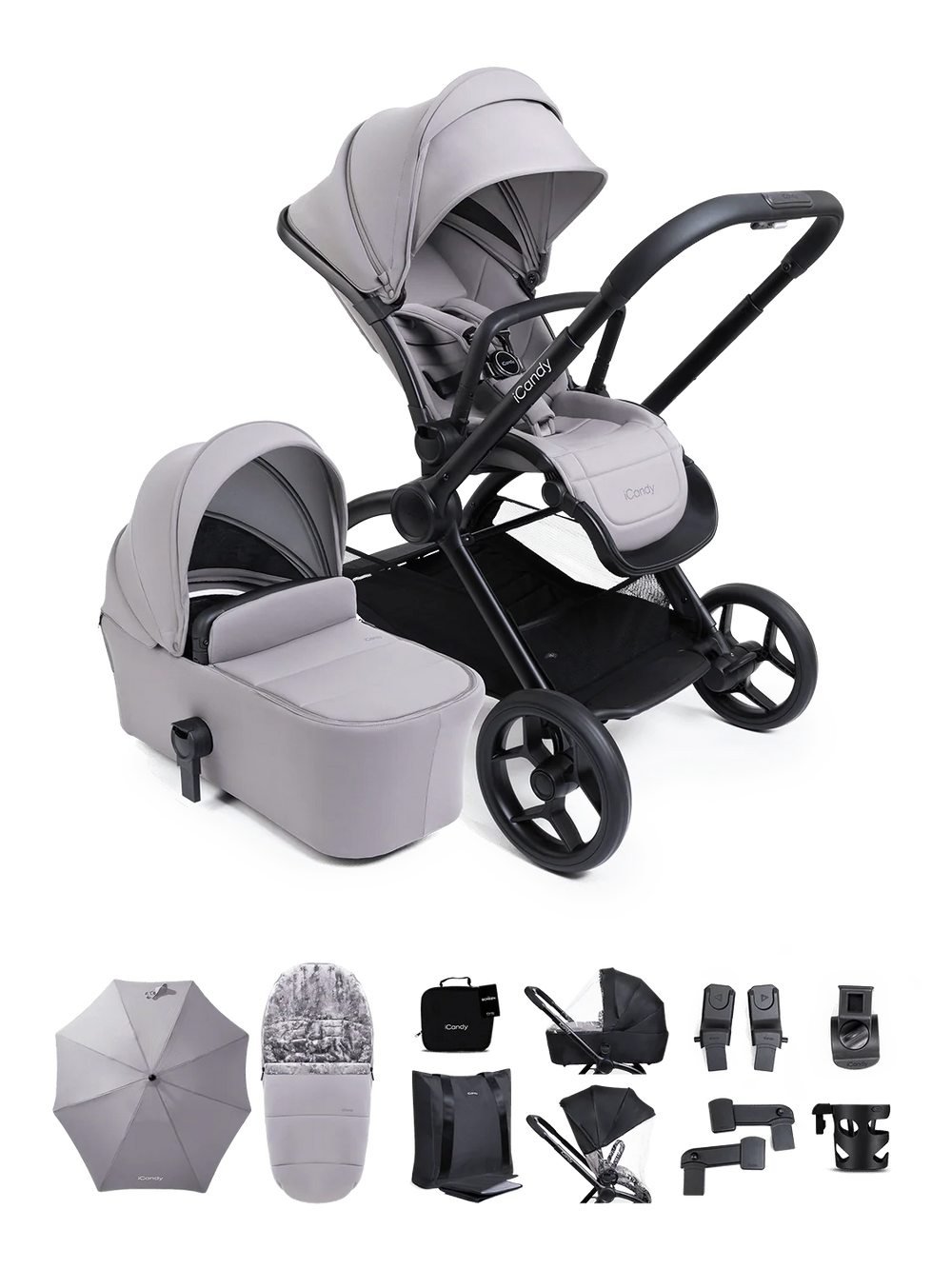 Core 2 Storm Grey Pushchair and Carrycot - Complete Bundle