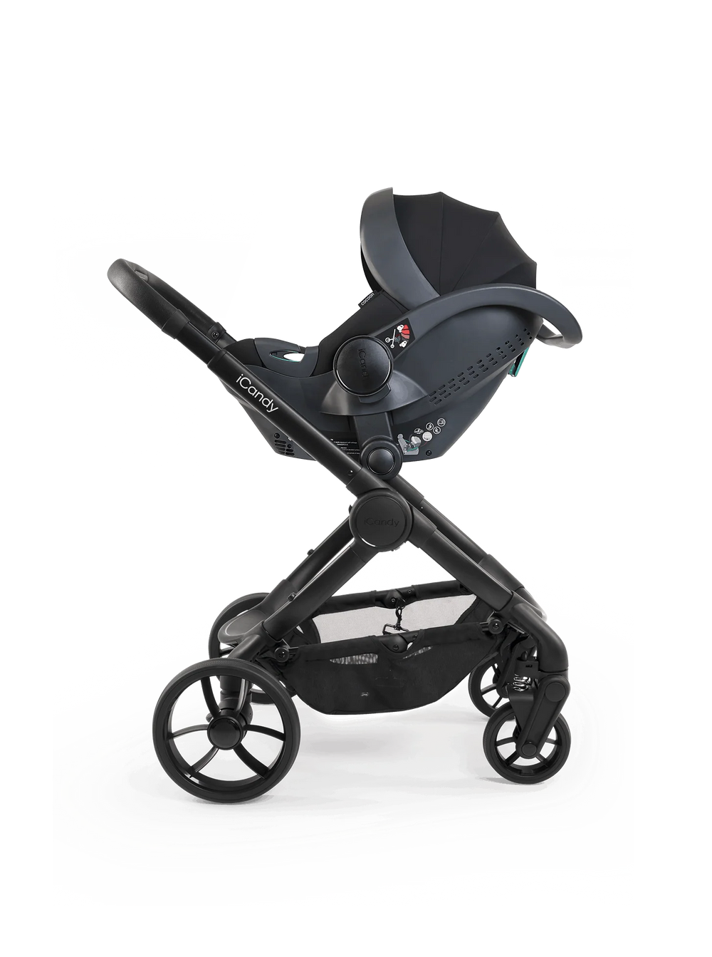 Peach 7 Black Pushchair and Carrycot - Complete 360 Car Seat Bundle