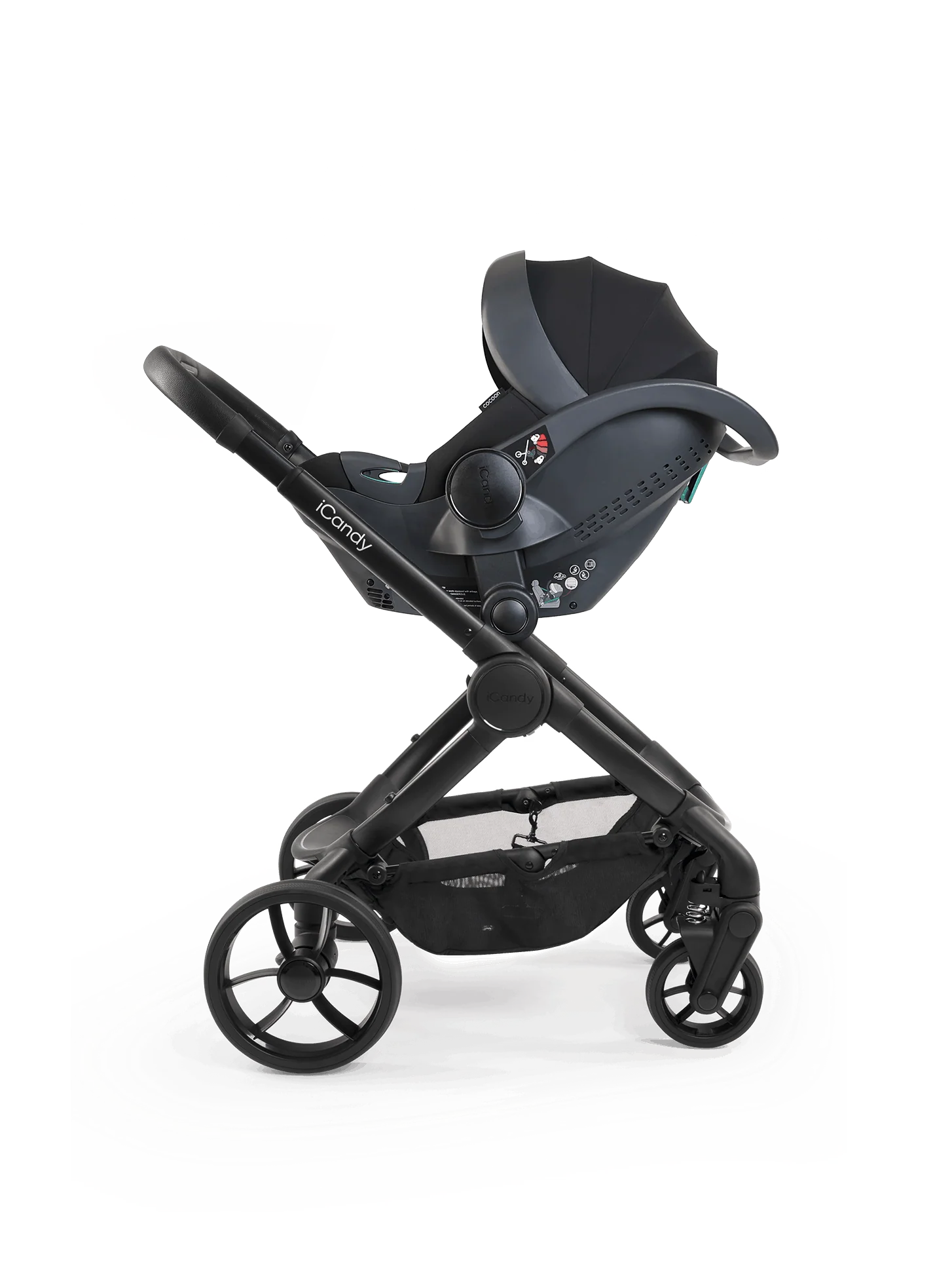 Peach 7 Black Pushchair and Carrycot - Complete 360 Car Seat Bundle