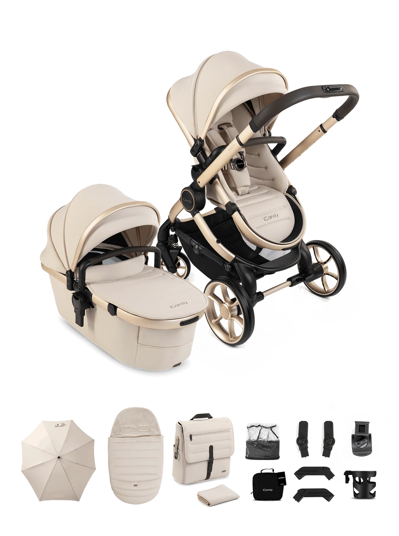 Peach 8 Biscotti-kinderwagen en -reiswieg inclusief complete bundel