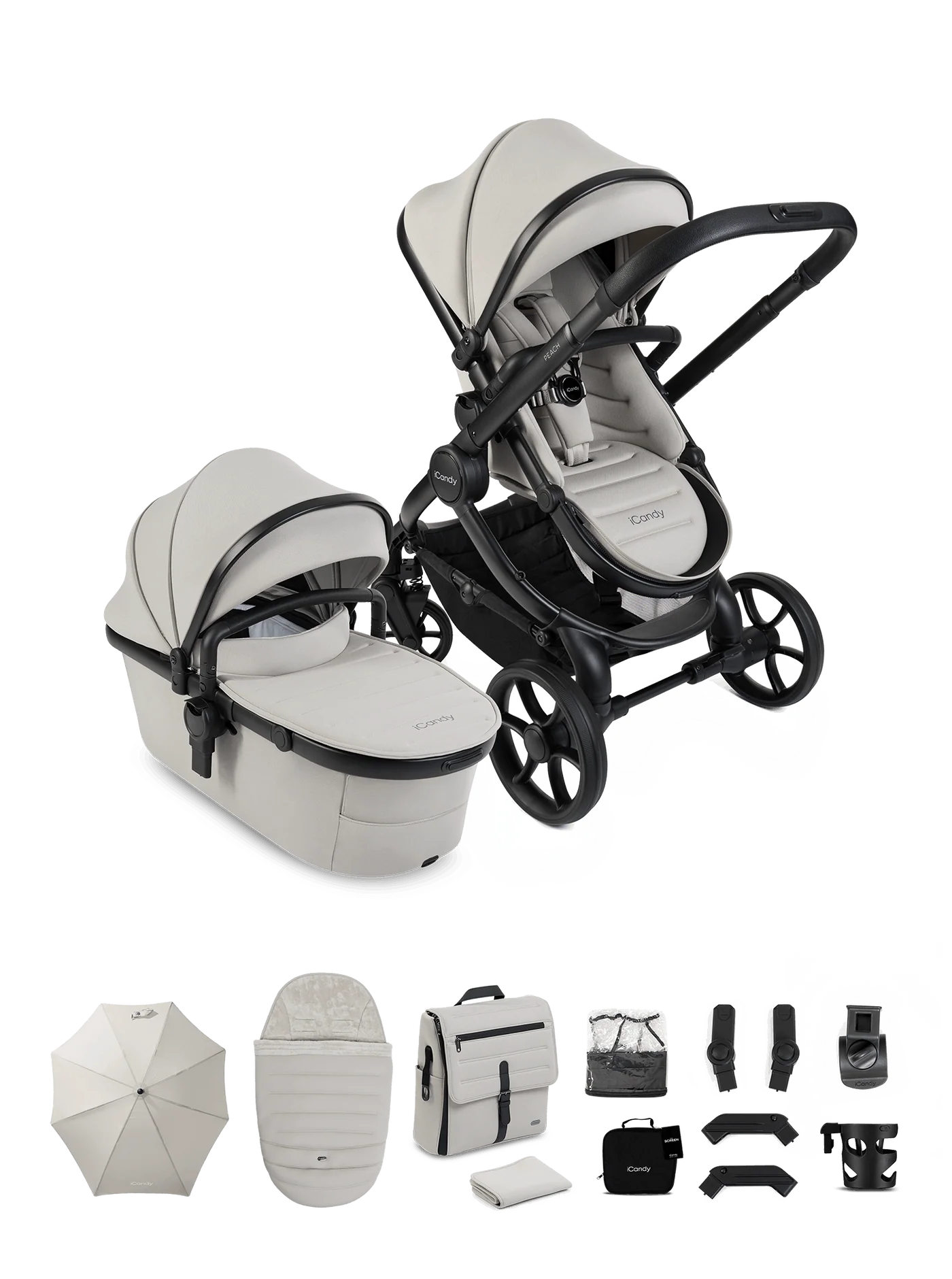 Peach 8 Taupe kinderwagen en reiswieg – kinderwagenset