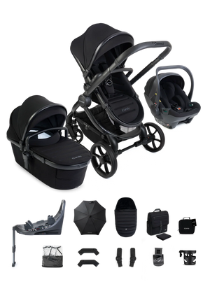 Peach 8 Black Pushchair and Carrycot - 360 Car Seat Pushchair Bundle