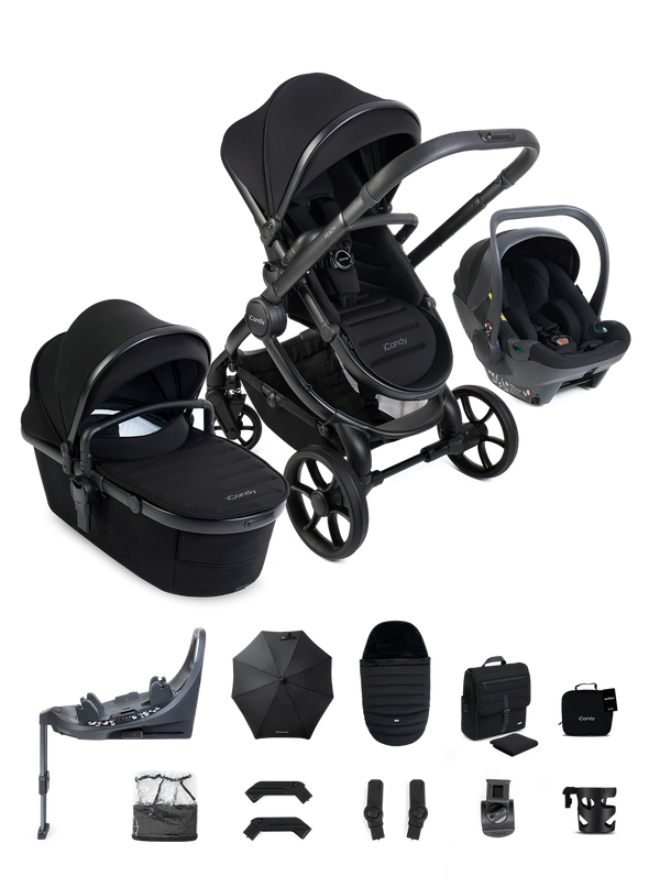 Peach 8 Black Pushchair and Carrycot - 360 Car Seat Pushchair Bundle