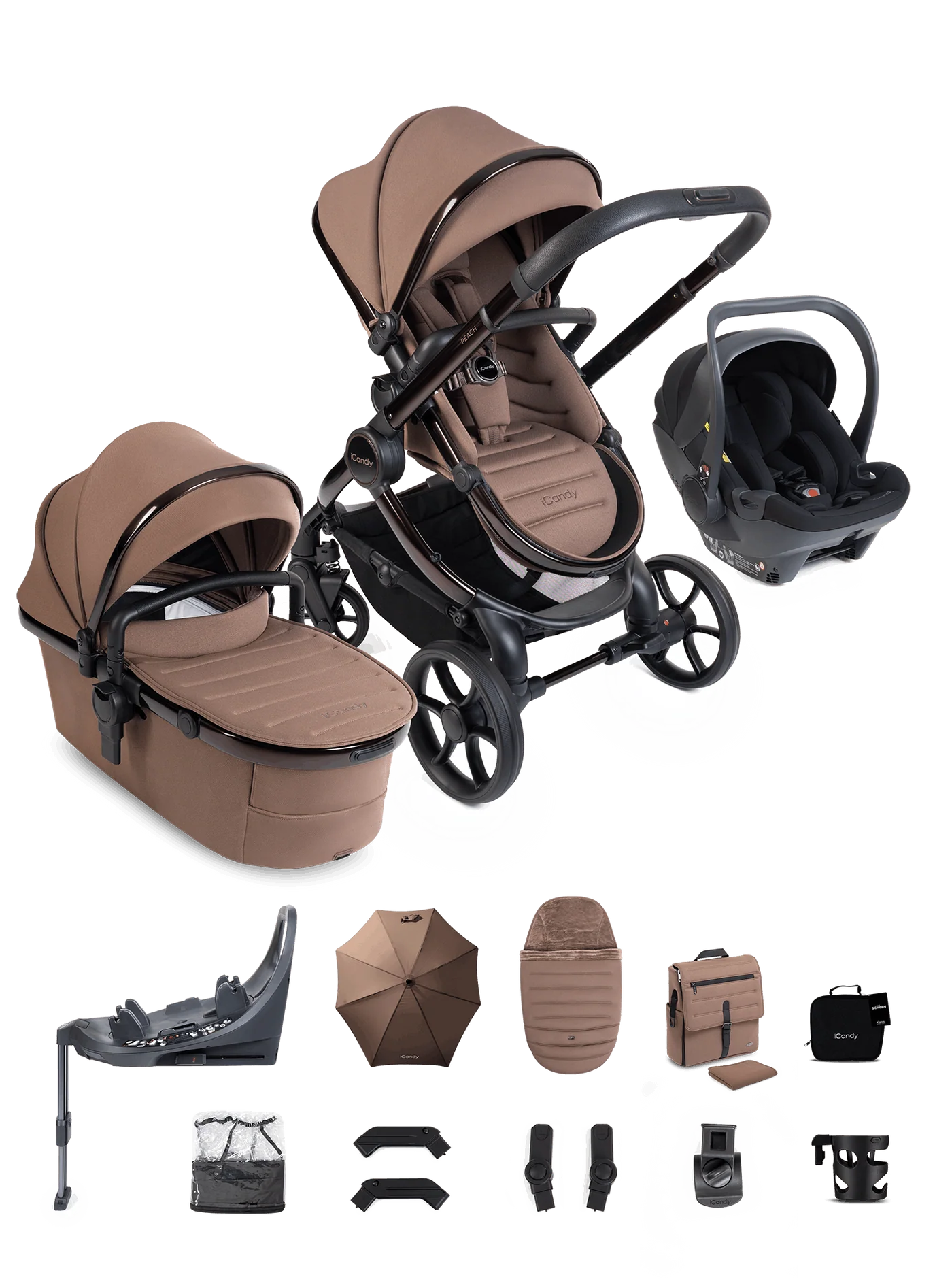 Peach 8 Coco 3-1 kinderwagen en reiswieg – bundel met 360-graden autostoel en kinderwagen