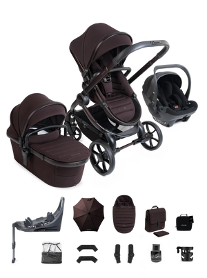 Peach 8 Coffee Bean Pushchair and Carrycot - 360 Car Seat Pushchair Bundle