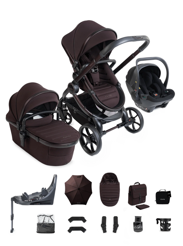 Peach 8 Coffee Bean Pushchair and Carrycot - 360 Car Seat Pushchair Bundle