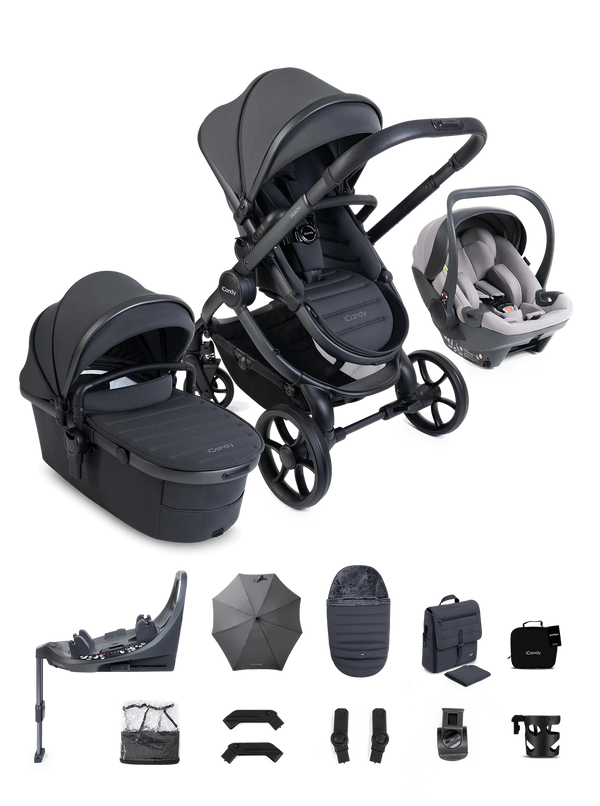 Peach 8 Grey Pushchair and Carrycot - 360 Car Seat Pushchair Bundle