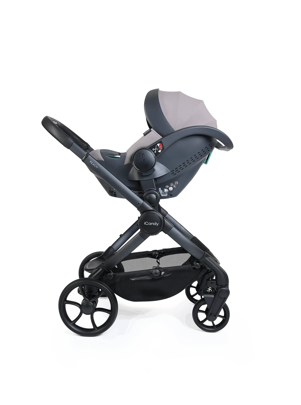 Peach 8 grijze 3-1 kinderwagen en reiswieg – bundel met 360-graden autostoeltje