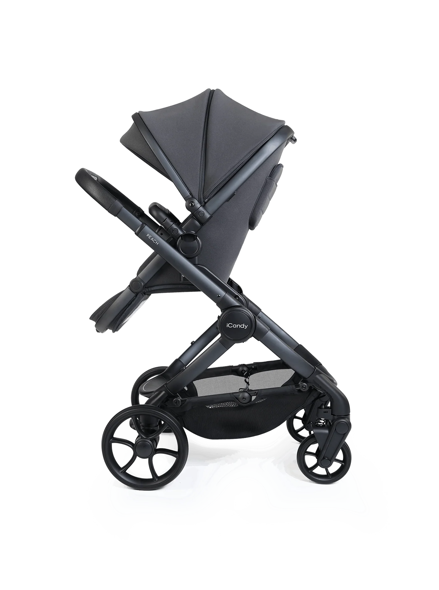 Peach 8 grijze 3-1 kinderwagen en reiswieg – bundel met 360-graden autostoeltje