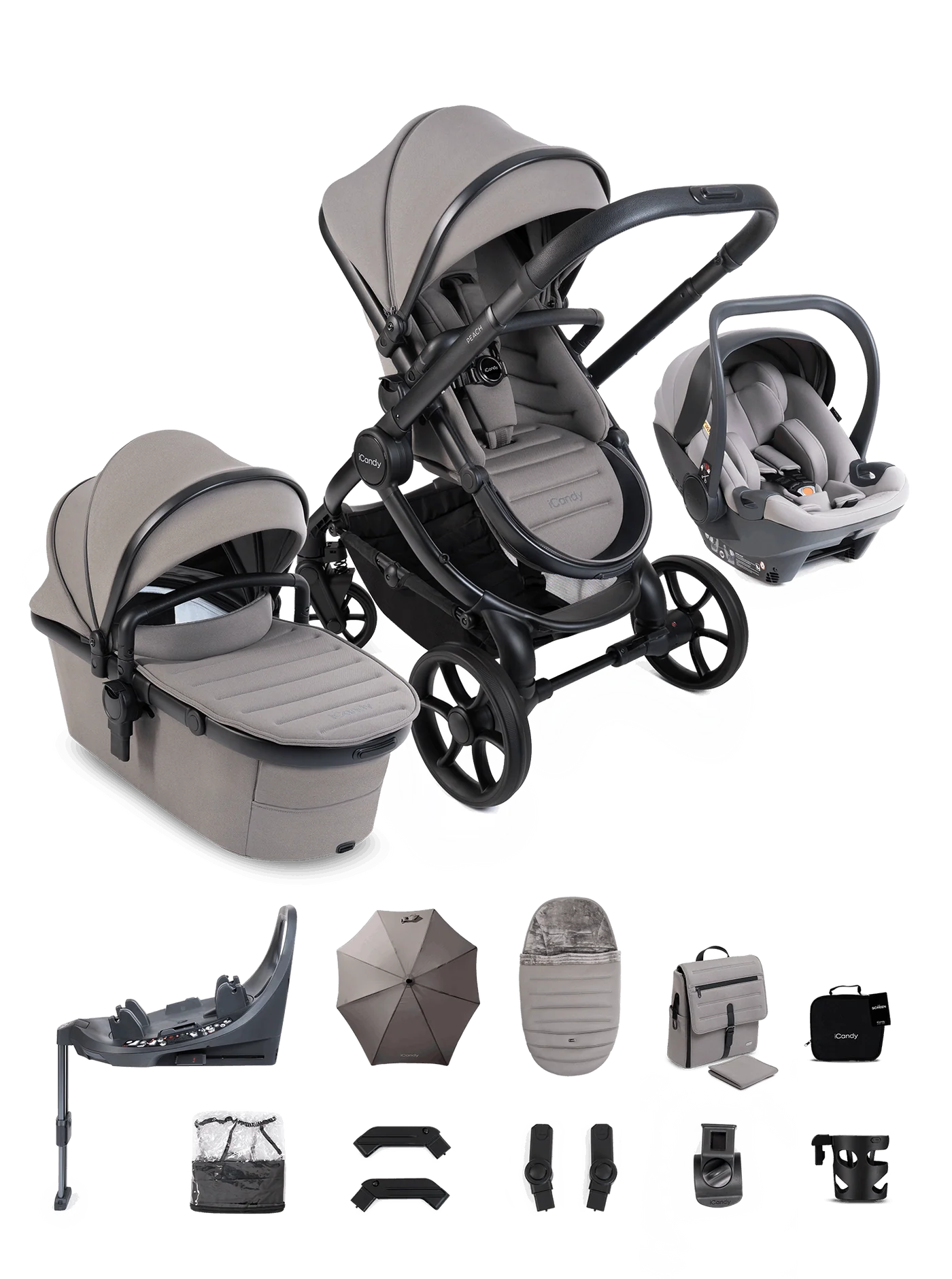 iCandy Peach 8 3-in-1 Kinderwagen – Porcini – Complete Bundle