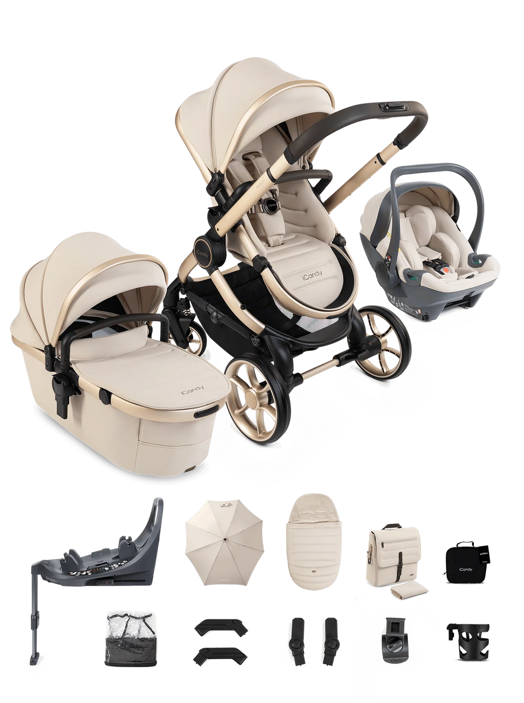 Peach 8 Biscotti 3-1 kinderwagen en reiswieg – Bundel met 360-graden autostoel