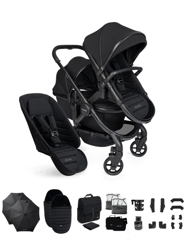 Peach 8 Black Pushchair and Carrycot - Double Pushchair Bundle