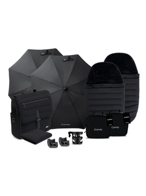 Peach 8 Black Pushchair and Carrycot - Double Pushchair Bundle