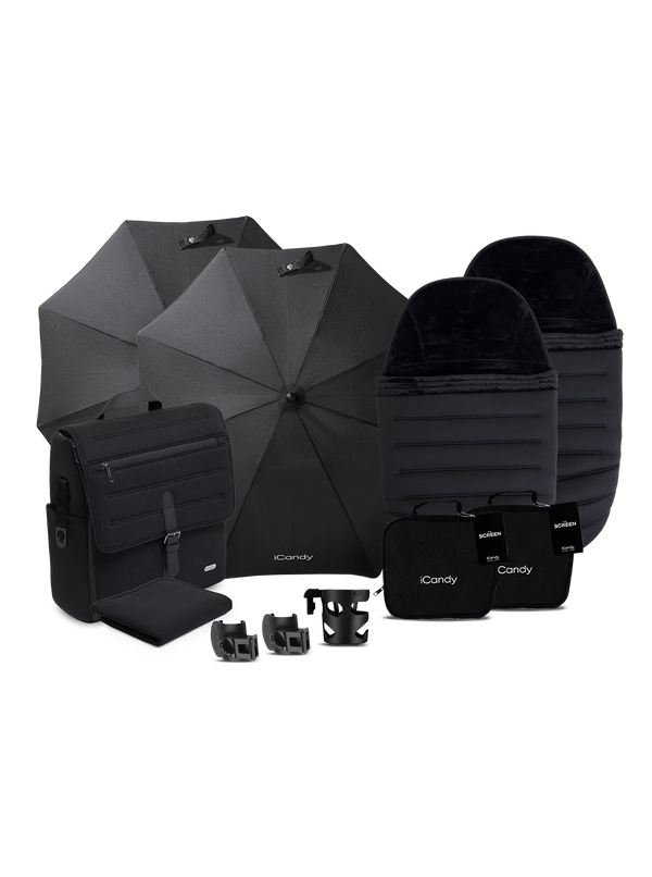 Peach 8 Black Pushchair and Carrycot - Double Pushchair Bundle