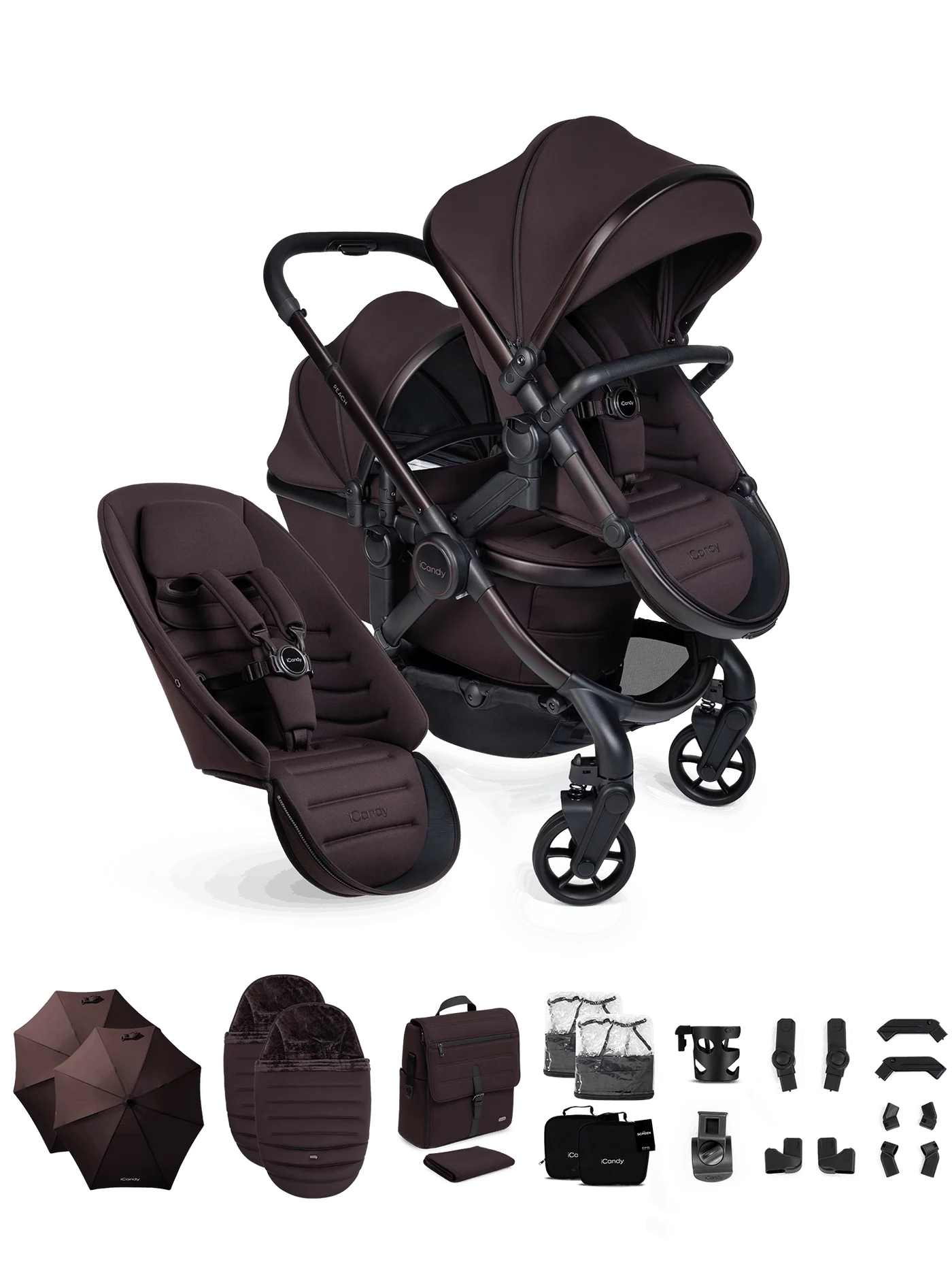 Peach 8 Coffee Bean kinderwagen en reiswieg inclusief Duo-complete bundel
