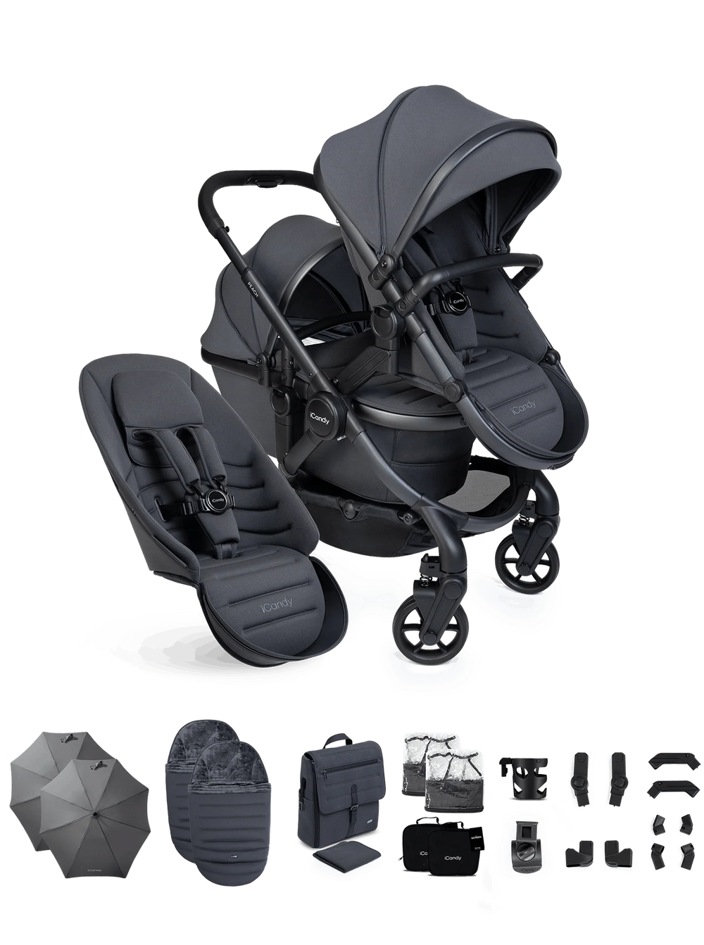 Peach 8 Grey kinderwagen en reiswieg inclusief Duo-complete bundel