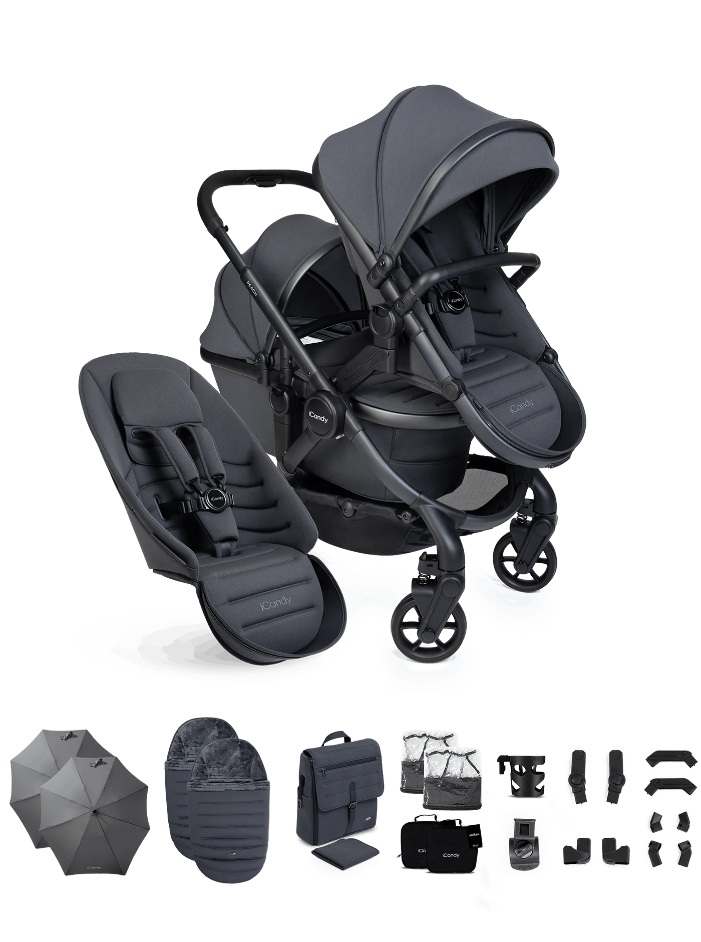 Peach 8 Grey kinderwagen en reiswieg inclusief Duo-complete bundel