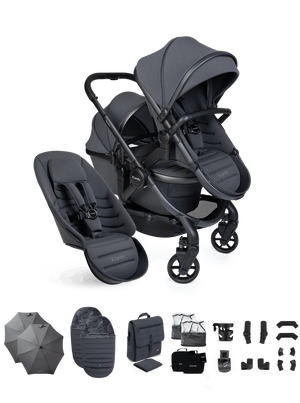 Peach 8 Grey Pushchair and Carrycot - Double Pushchair Bundle