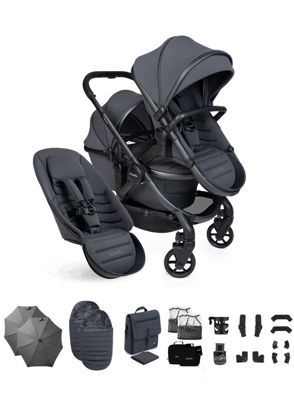 Peach 8 Grey Pushchair and Carrycot - Double Pushchair Bundle