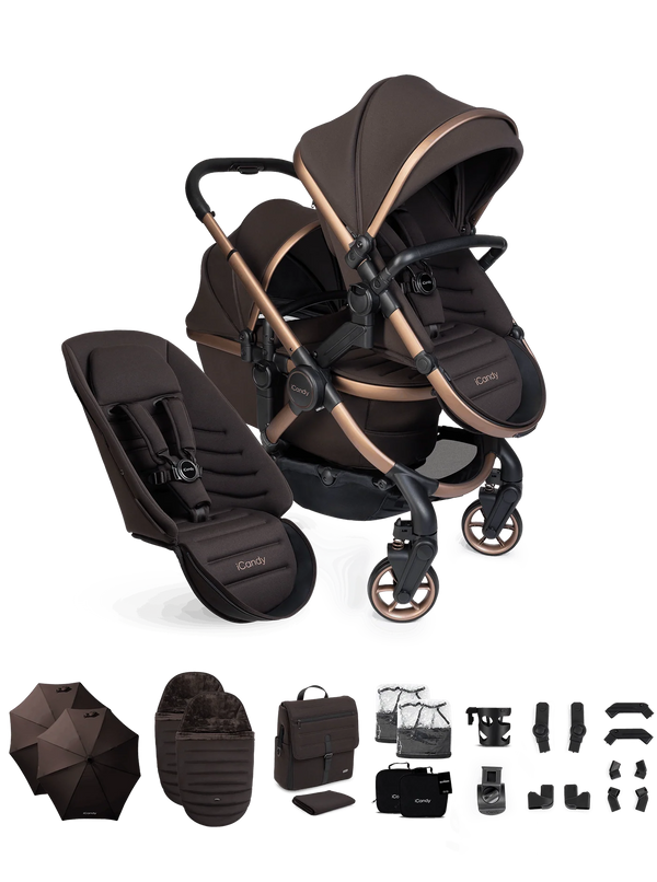 Peach 8 Pecan Pushchair and Carrycot - Double Pushchair Bundle
