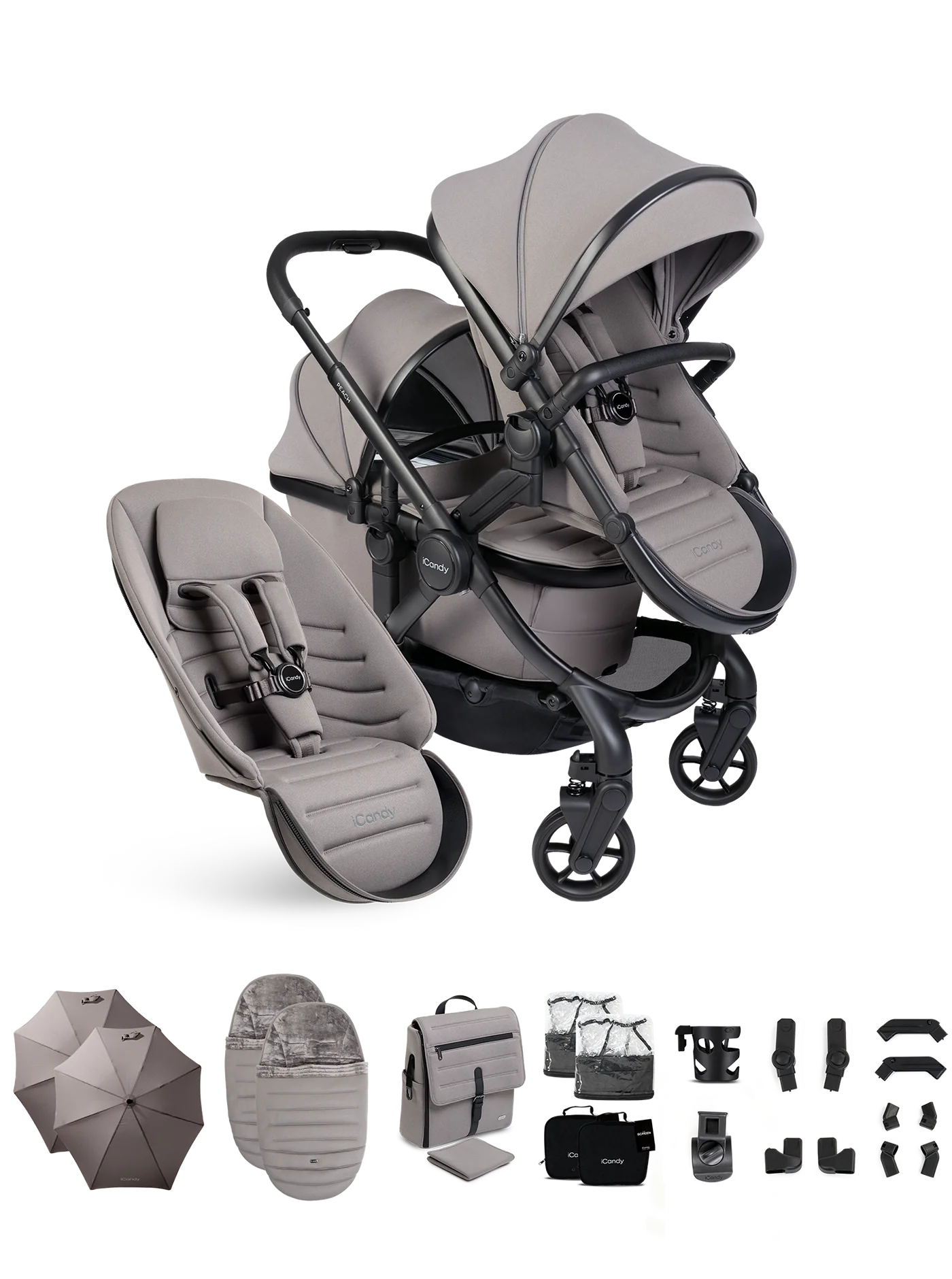 Peach 8 kinderwagen en reiswieg inclusief Duo-complete bundel (Porcini)