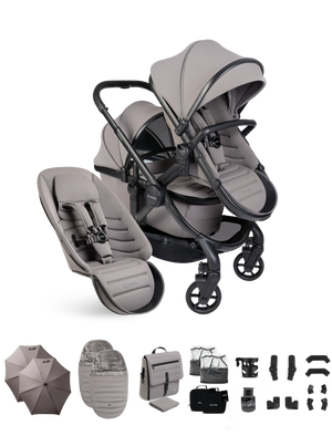 Peach 8 Porcini Pushchair and Carrycot - Double Pushchair Bundle