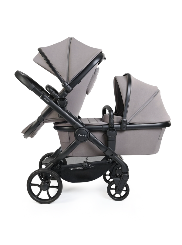 Peach 8 Porcini Pushchair and Carrycot - Double Pushchair Bundle
