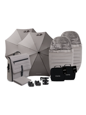 Peach 8 Porcini Pushchair and Carrycot - Double Pushchair Bundle
