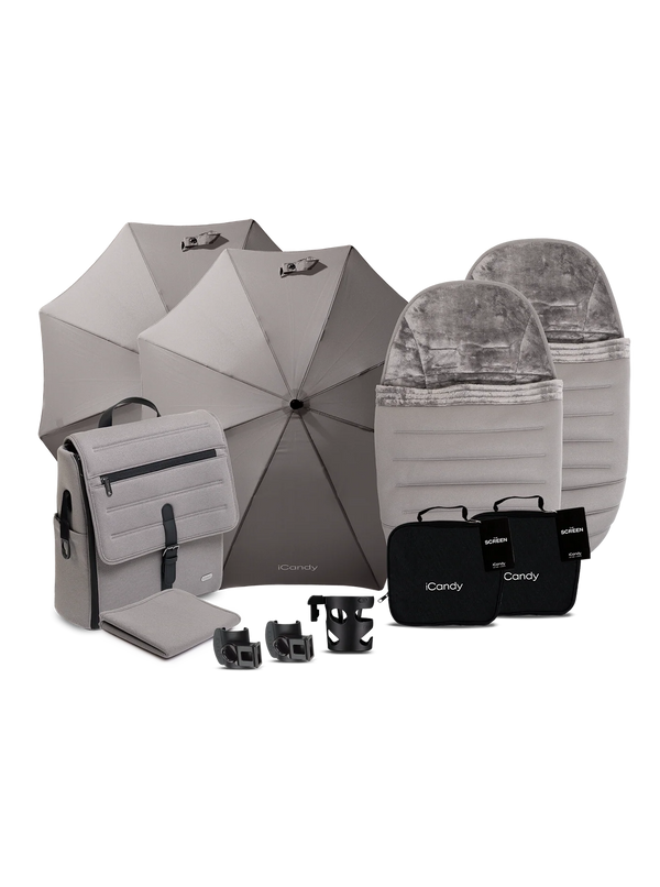 Peach 8 Porcini Pushchair and Carrycot - Double Pushchair Bundle