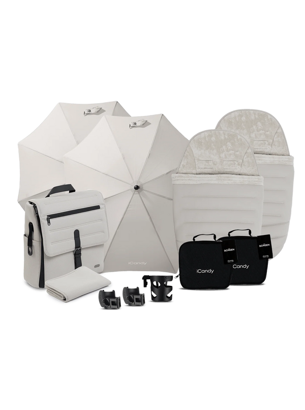 Peach 8 Taupe Pushchair and Carrycot - Double Pushchair Bundle