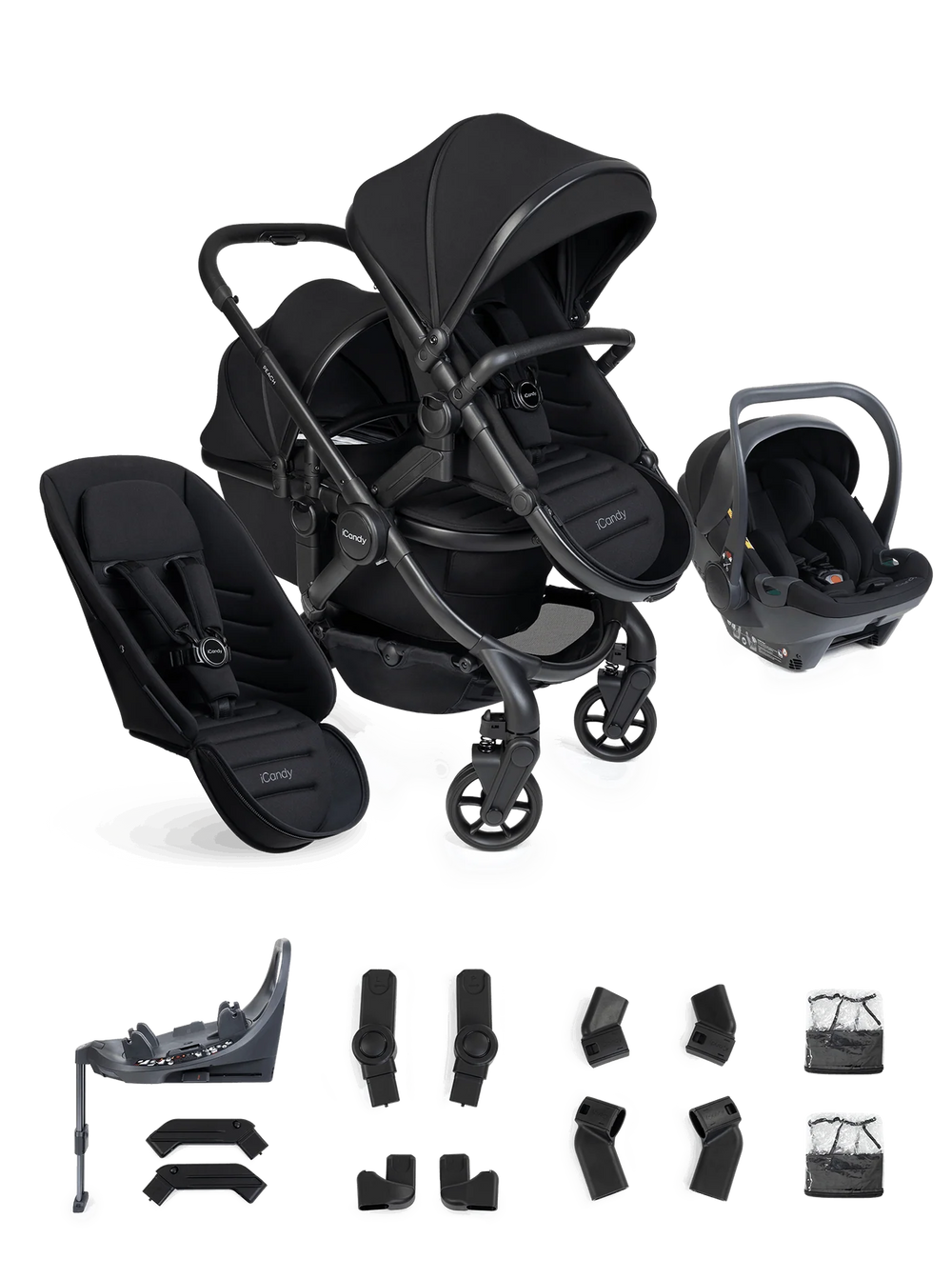 iCandy Peach 8 Twin 3-in-1 Kinderwagen – Black – Complete Bundle
