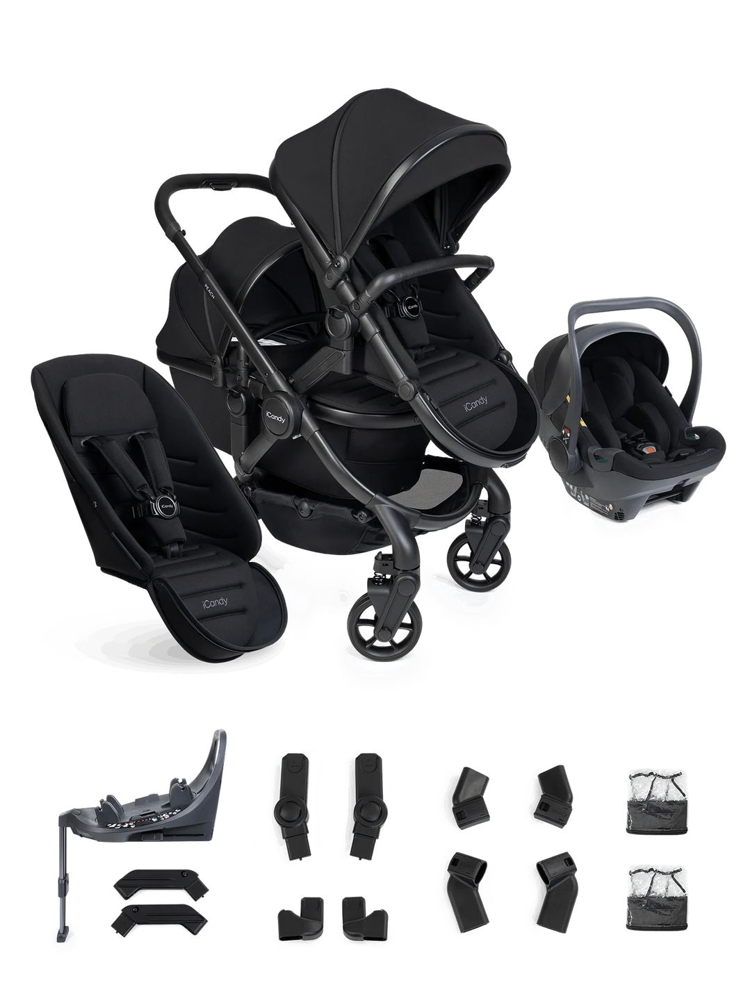 iCandy Peach 8 Twin 3-in-1 Kinderwagen – Black – Complete Bundle