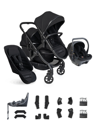 Peach 8 Black Pushchair and Carrycot - Double 360 Car Seat Combo