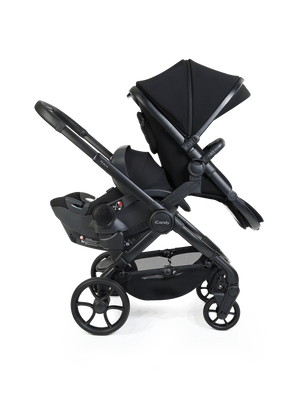 Peach 8 Black Pushchair and Carrycot - Double 360 Car Seat Combo