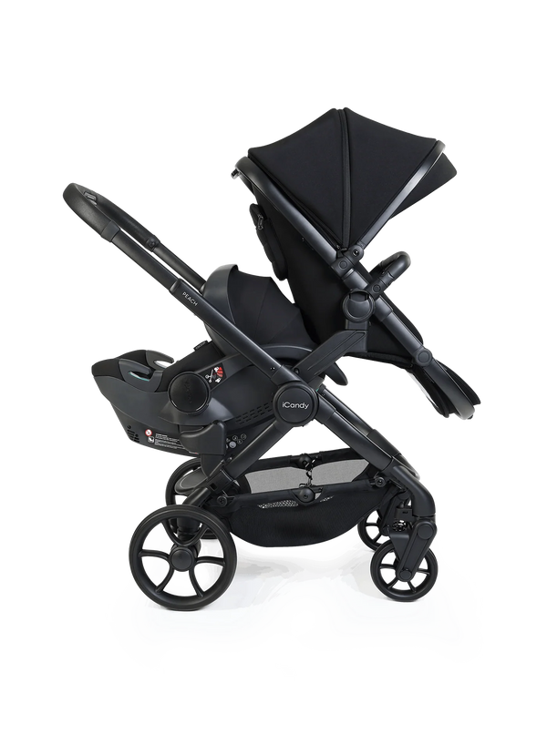 Peach 8 Black Pushchair and Carrycot - Double 360 Car Seat Combo