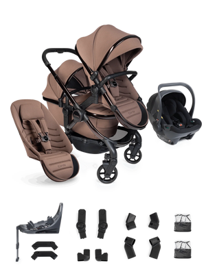 Peach 8 Coco Pushchair and Carrycot - Double 360 Car Seat Combo