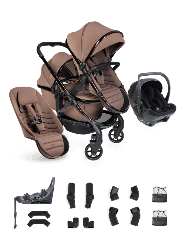 Peach 8 Coco Pushchair and Carrycot - Double 360 Car Seat Combo
