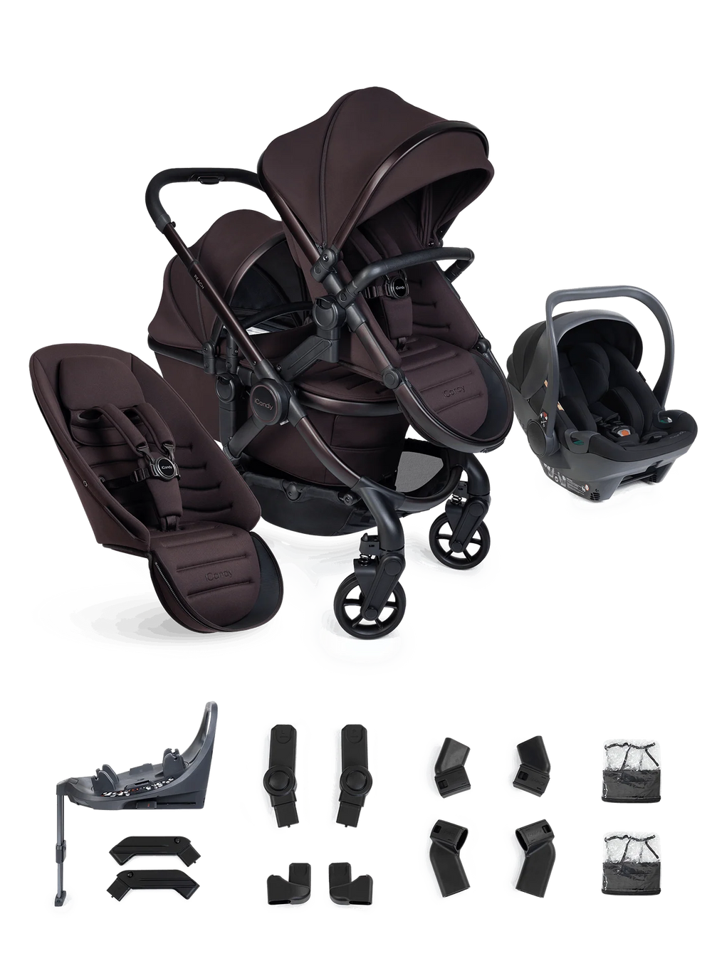 iCandy Peach 8 Twin 3-in-1 Kinderwagen – Coffee Bean – Complete Bundle