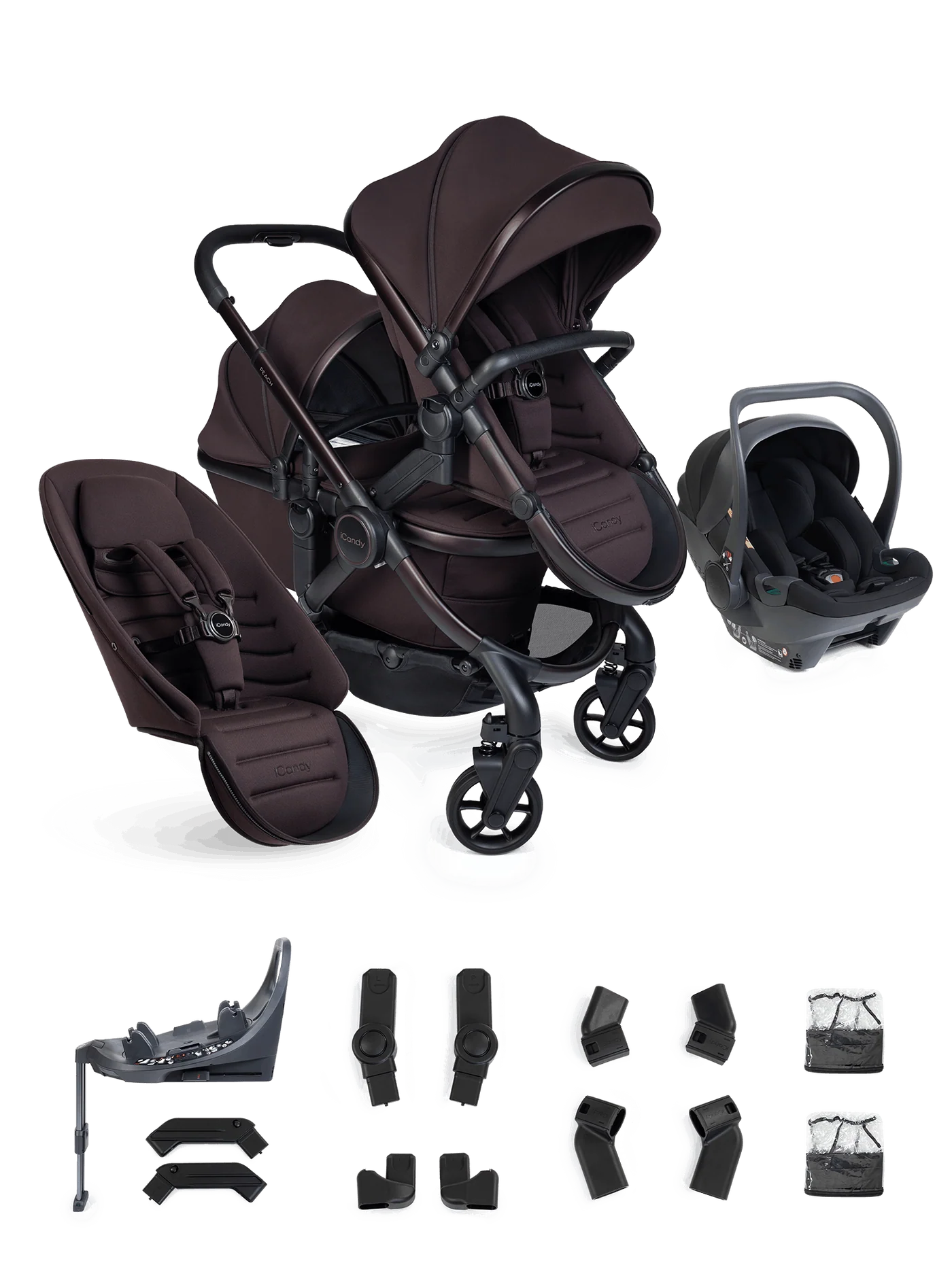 iCandy Peach 8 Twin 3-in-1 Kinderwagen – Coffee Bean – Complete Bundle