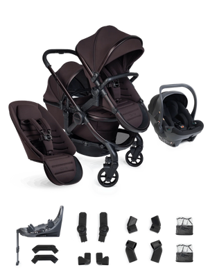 Peach 8 Coffee Bean Pushchair and Carrycot - Double 360 Car Seat Combo