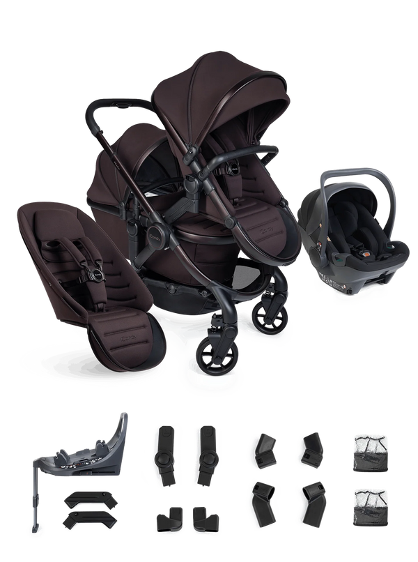 Peach 8 Coffee Bean Pushchair and Carrycot - Double 360 Car Seat Combo