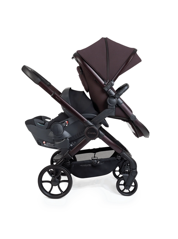 Peach 8 Coffee Bean Pushchair and Carrycot - Double 360 Car Seat Combo