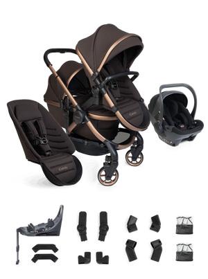 Peach 8 Pecan Pushchair and Carrycot - Double 360 Car Seat Combo