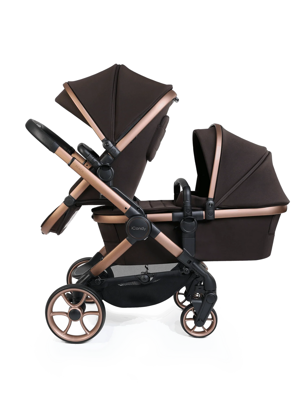 Peach 8 Pecan 3-1 kinderwagen en reiswieg – Dubbele combinatie met 360-graden draaibaar autostoeltje