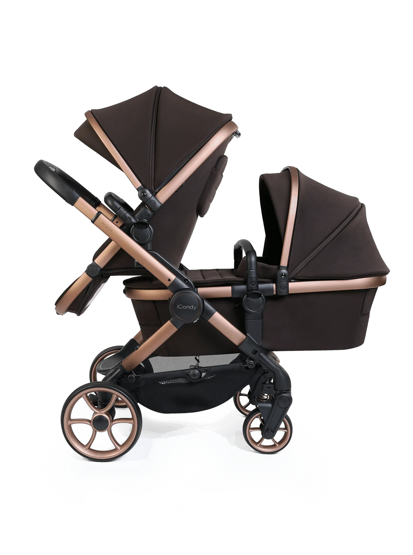 Peach 8 Pecan 3-1 kinderwagen en reiswieg – Dubbele combinatie met 360-graden draaibaar autostoeltje