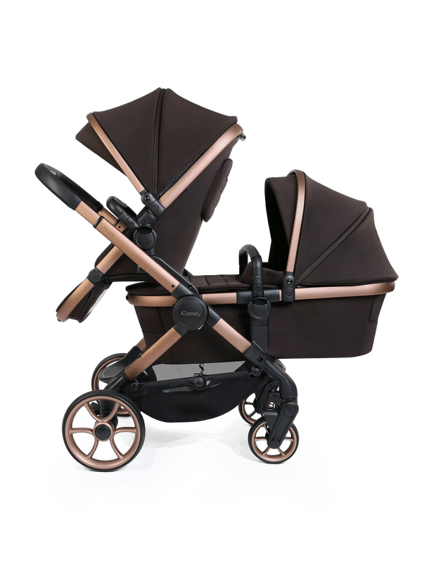 Peach 8 Pecan Pushchair and Carrycot - Double 360 Car Seat Combo